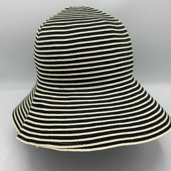Zara Womens Striped Wide-Brim Sun Hat Size M Black & White - Picture 2 of 7